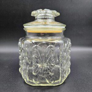 Vintage LE Smith Clear Glass Canister Atterbury Scroll Candy Cookie Jar Read